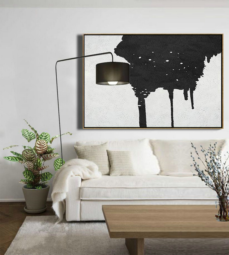 Artwork For Sale,Oversized Horizontal Minimal Art On Canvas, Black And White Minimalist Painting - Large Living Room Decor